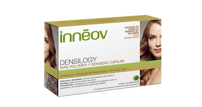 Innéov Densilogy es un producto especialmente pensado para las mujeres cuyo cabello ha perdido grosor y volumen. También está dirigido a aquellas con uñas quebradizas o que se abren. Podrá tomarlo por tanto cualquier mujer que quiera estimular el crecimiento y anclaje del cabello a la vez que fortalece sus uñas. También está recomendado para estados de pérdida de cabello mayor de lo normal debida a causas eventuales como el estrés o los cambios hormonales. Cuando se produce esta caída anormal del cabello normalmente se debilita el bulbo, que es el centro de fabricación del cabello.