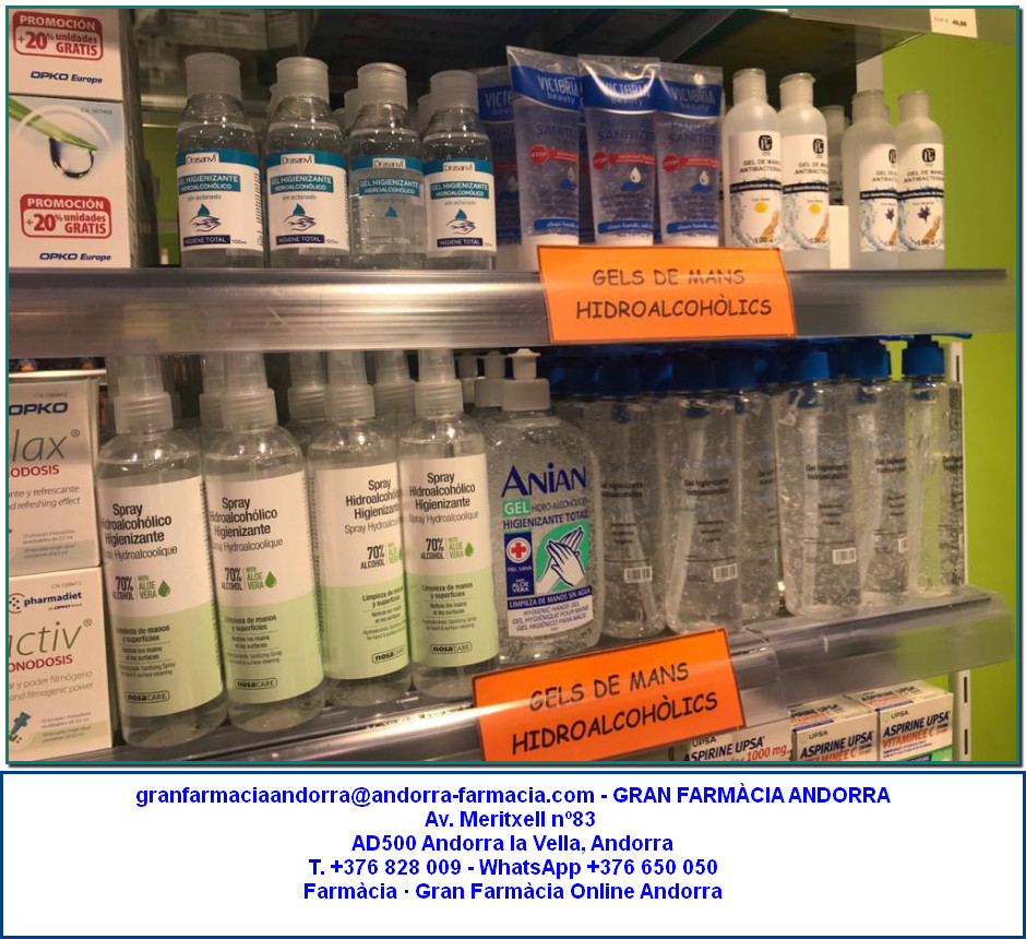 Comprar Gels de mans antisèptic hidroalcohòlics a Gran Farmàcia Andorra Online
