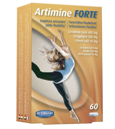 Artimine Forte ORTHONAT extracto estandarizado de rizoma de cúrcuma longa L. que contienen 300 mg 95 % de curcumina.