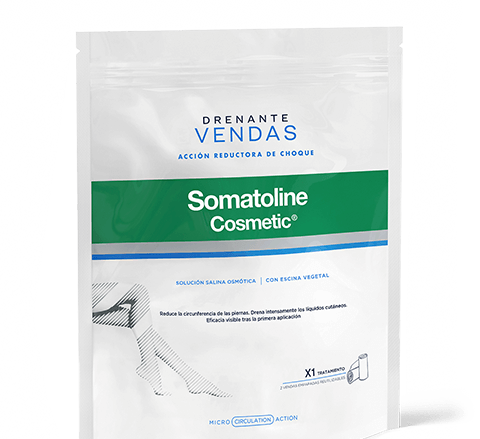 Vendas drenantes - Acción reductora de choque. La eficacia drenante de Somatoline Cosmetic que se inspira en el vendaje de los centros de estética, con la máxima concentración salina.