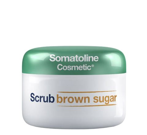 SOMATOLINE Exfoliante Scrub Brown Sugar. El exfoliante que revitaliza e hidrata la piel. Exfoliación intensa, fragancia balsámica.