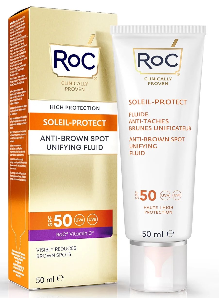 ROC PROTECCIÓN SOLAR Soleil-Protect Anti Manchas SPF50. Esta crema además de ser protectora, reduce visiblemente las manchas marrones, protege y mejora la apariencia juvenil de la piel.