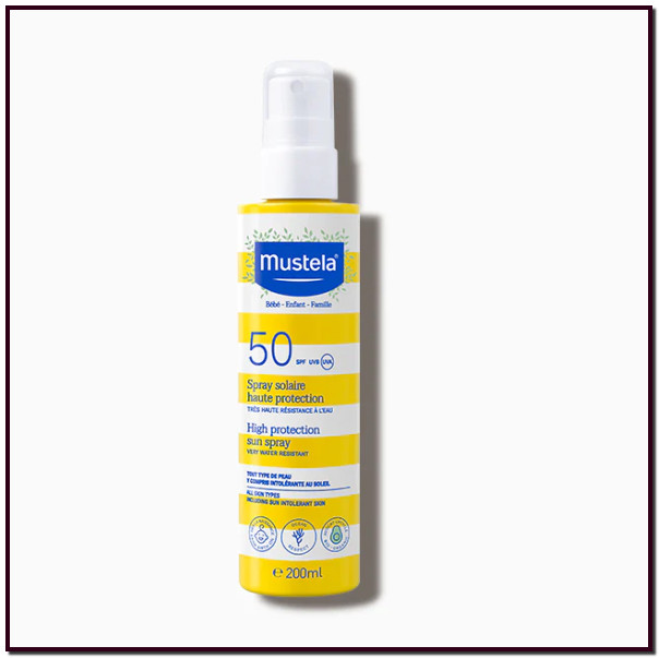 MUSTELA Spray solar alta protección SPF50 con aguacate BIO protege de la radiación UVA y UVB la piel de toda la familia adecuado incluso para pieles atópicas y embarazadas