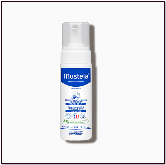 MUSTELA Champú Mousse recién nacido, en forma espuma, no contiene perfume y es ideal a diario para limpiar el cuero cabelludo de los recién nacidos