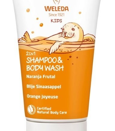 WELEDA KIDS Champú y Gel 2 en 1 Kids Naranja Frutal. Diversión fresca y afrutada en la ducha para los pequeños de la casa.