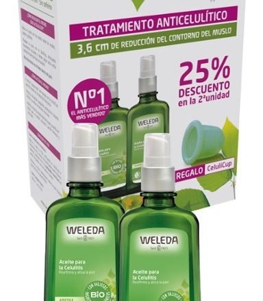 WELEDA Aceite de abedul para la celulitis DOBLE PACK. Doble acción reductora y reafirmante. Celulicup de regalo. Tratamiento natural para la piel de naranja. Aceite Anticelulítico con doble acción reductora y reafirmante. 