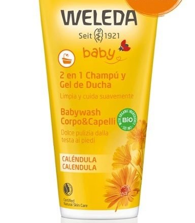WELEDA Champú y Gel de Ducha de Caléndula. Limpieza extra suave 2 en 1 para el cabello y la piel del bebé. Sin jabón. Gel y Champú 2 en 1 para baño y ducha sin jabón que limpia suavemente cabello y cuerpo. Protege la piel de la sequedad y deja el cabello suave, sedoso y fácil de peinar.