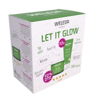 WELEDA Pack Let It Glow Skin Food con la clásica Skin Food Original 75ml que nutre y repara las zonas secas y agrietadas y la Body Butter, el bálsamo corporal de Nutrición intensiva de rápida absorción que deja una piel radiante en todo el cuerpo. ¿Qué contiene el pack? - Skin Food original 75ml - Skin Food Body Butter (50% Descuento)