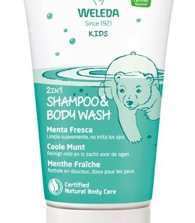 WELEDA Champú y Gel 2 en 1 de Menta |Champú Infantil de Weleda. Diversión relajante y fresca en la ducha para los pequeños de la casa. 2 en 1 para una limpieza diaria suave
