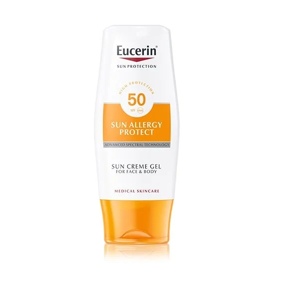 EUCERIN Sun Gel-Crema Allergy Protect FPS 50. Protección solar alta para cara y cuerpo. Advanced Spectral Technology: protección frente a rayos UVA y UVB, y protección contra la luz HEVL