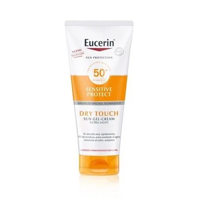 EUCERIN Sun Gel-Cream Dry Touch Sensitive Protect FPS 50+. Protección solar corporal muy alta. AAdvanced Spectral Technology: protección frente a rayos UVA y UVB y contra la luz azul o HEVL