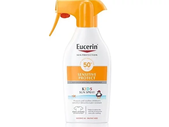 EUCERIN Sun Kids Spray Sensitive Protect FPS 50+. Protección solar muy alta para niños. Advanced Spectral Technology: protección frente a rayos UVA y UVB y contra la luz HEVL