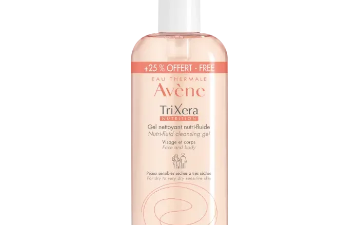 AVENE Trixera Nutrition Gel limpiador nutri-fluido. Purifica - Limpia - Nutre. Cuidado diario para la piel seca o muy seca y sensible de toda la familia.