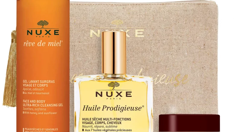 Neceser icónico 3 indispensables NUXE. 1 Gel limpiador dermatológico rostro y cuerpo Rêve de Miel 400 ml. 1 Huile Prodigieuse® 100 ml. 1 bálsamo de labios con miel ultra-nutritivo y reparador Rêve de Miel 15 g