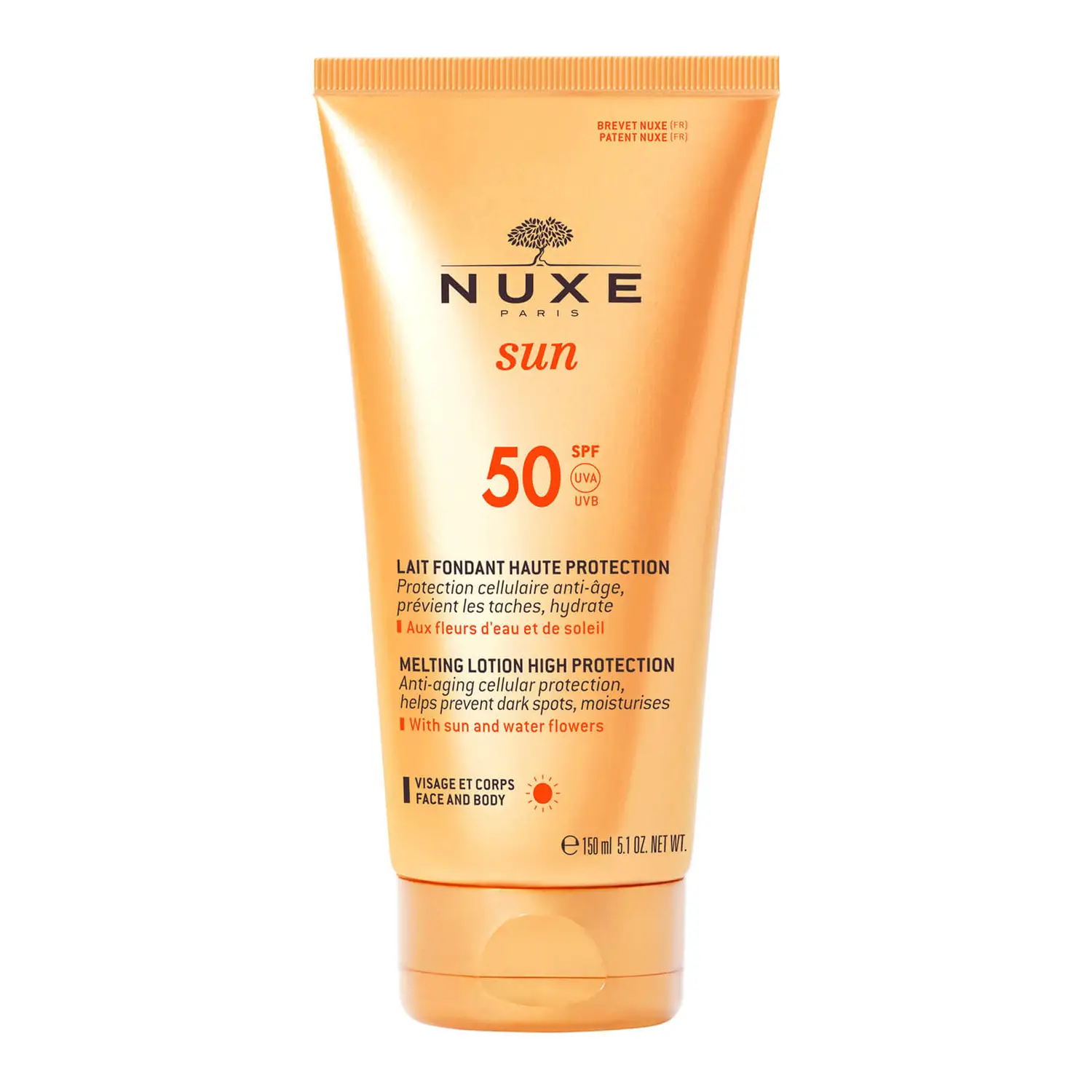 NUXE ALTA PROTECCIÓN SOLAR Leche Fundente Alta Protección SPF 50, NUXE Sun 150 ml. Leche protectora solar rostro y cuerpo: protección celular antiedad, hidratación