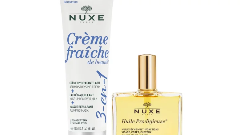 NUXE Rutina todo-en-uno. Productos esenciales de hidratación multiusos. Crème fraîche de beauté® 3-en-1, Crema Hidratante 48 h, Leche Desmaquillante, Mascarilla Repulpante 100 ml. - 1 Huile Prodigieuse® 50 ml
