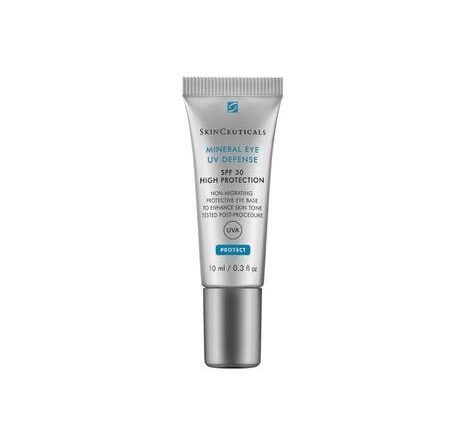 SKINCEUTICALS PROTECCIÓN SOLAR Mineral Eye UV Defense es una base protectora 100 % mineral frente a los rayos UVA/UVB que realza el tono de la piel.