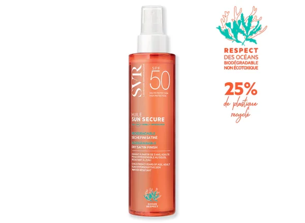 SVR PROTECCIÓN SOLAR SUN SECURE Huile SPF50. Huile solaire biodégradable sèche finie satinée SPF50. UVB + UVA + VISIBLE + INFRAROUGES