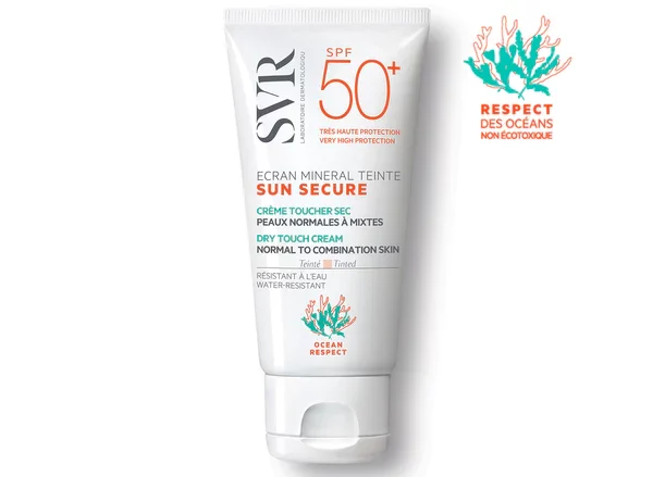 SVR PROTECCIÓN SOLAR SUN SECURE Écran Minéral Teinté Peaux normales à mixtes. SPF50+ tinted mineral sunscreen est un soin qui allie très haute protection SPF50+ 100 % minérale et maquillage.