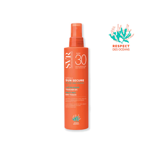 SVR PROTECCIÓN SOLAR SUN SECURE Spray SPF30 Spray solaire toucher sec SPF30. Pour toutes les peaux sensibles. Enfant à partir de 3 ans, adulte. Visage et corps.