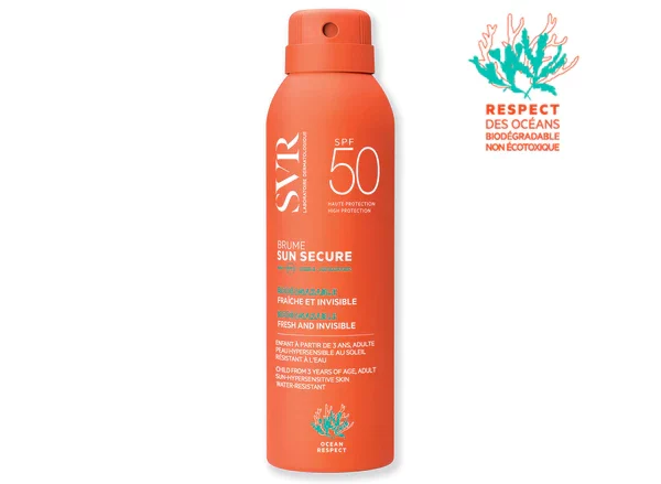 SVR PROTECCIÓN SOLAR SUN SECURE Brume SPF50 Brume solaire, biodégradable, fraîche et invisible SPF50. Peaux hypersensibles au soleil. Enfant à partir de 3 ans. Visage et corps