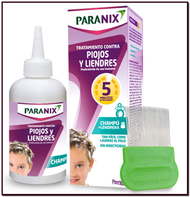 Paranix Champú y Lendrera para Tratamiento contra Piojos y Liendres, el champú Paranix es un efectivo tratamiento para eliminar y prevenir piojos y liendres que actúa en solo 5 minutos; tan fácil como lavarse el pelo.
