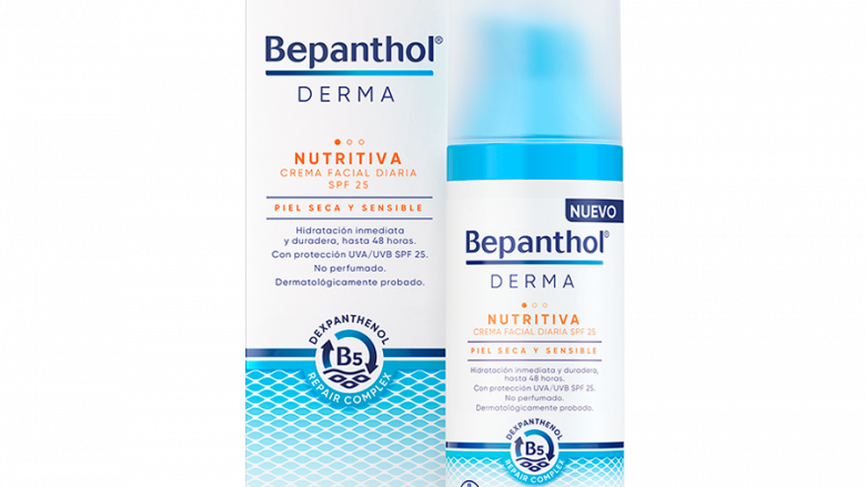 Bepanthol® Derma Nutritiva Crema Facial Diaria SPF 25 ha sido formulada para combatir la sequedad y sensibilidad de la piel protegiéndola de los daños solares y fortaleciendo su barrera.