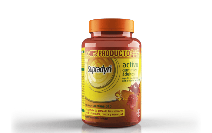 Supradyn® Energy Gummies Adultos es un complemento alimenticio con vitaminas y minerales que combate el cansancio y la fatiga.
