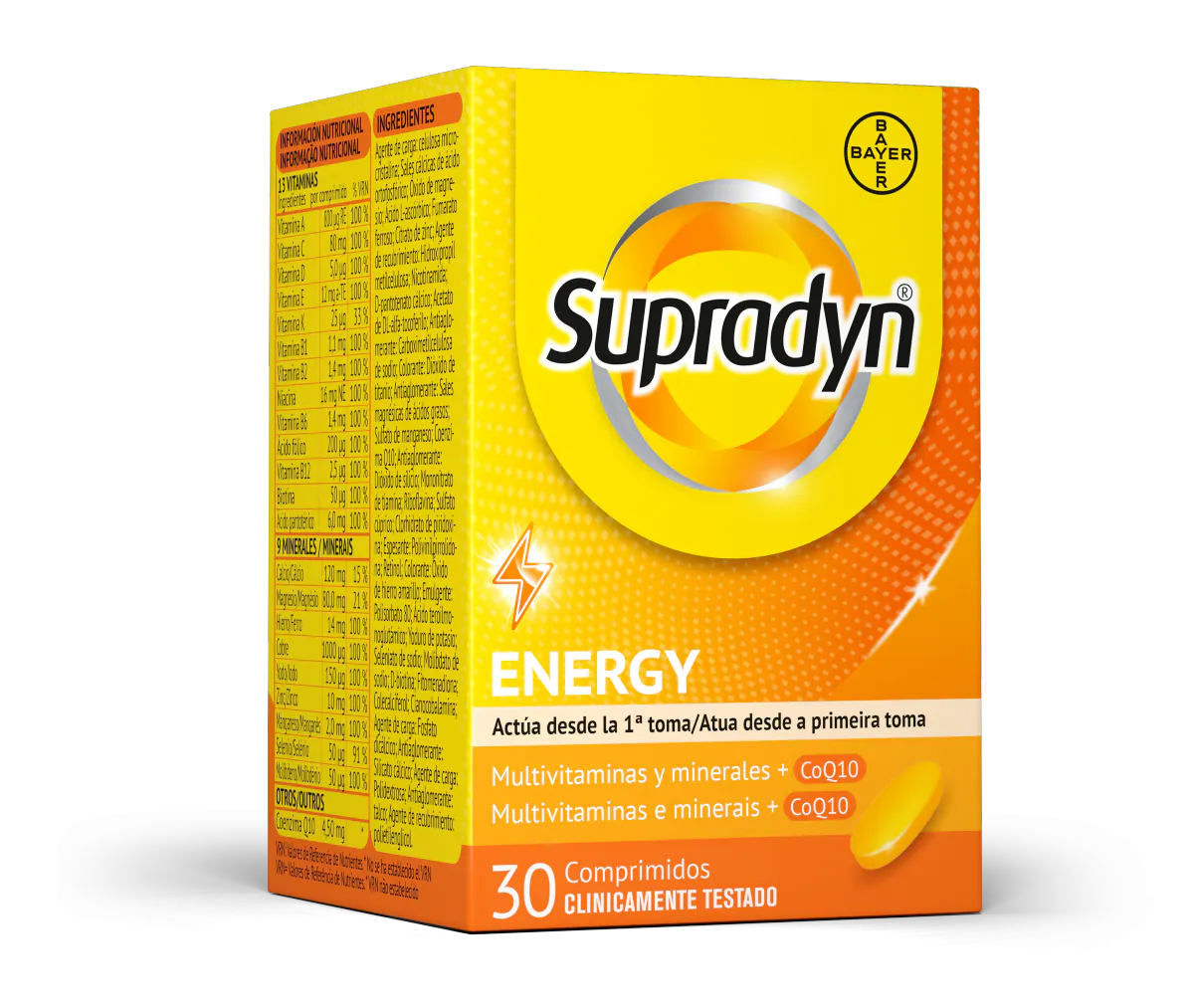 Supradyn® Energy Comprimidos es un multivitamínico con minerales que complementando tu dieta habitual, ayuda a activar y mantener tu energía y vitalidad durante todo el día.