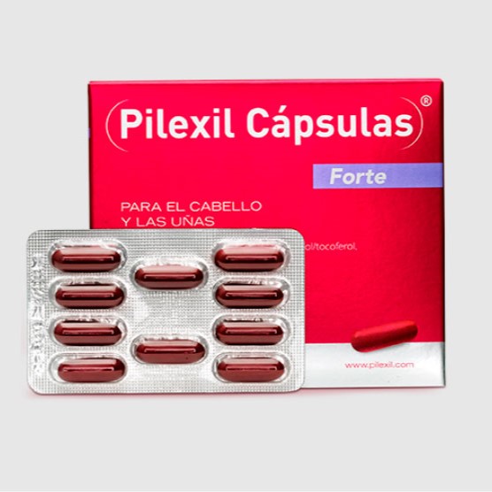 Pilexil Cápsulas Forte incluye dos complementos alimenticios con vitaminas y minerales que nutren el cabello tanto en hombres como en mujeres