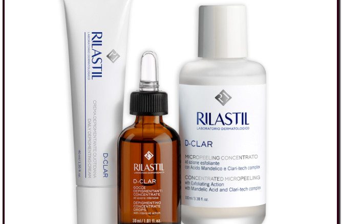 RILASTIL D-CLAR Innovadora línea de productos despigmentantes formulados para contrastar y corregir todo tipo de hipercromías cutáneas, provocadas por un aumento de la producción de melanina o por su distribución no homogénea (manchas solares, melasmas, cicatrices de acné, hipercromías posinflamatorias o por fármacos, cutis no homogéneo).