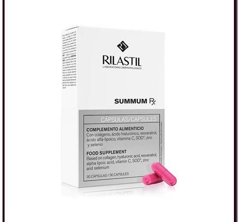 RILASTIL SUMMUM RX CÁPSULAS. Complemento alimenticio a base de colágeno, ácido hialurónico y activos antioxidantes. 30 cápsulas. CON COLÁGENO Y ÁCIDO HIALURÓNICO CON ANTIOXIDANTES.