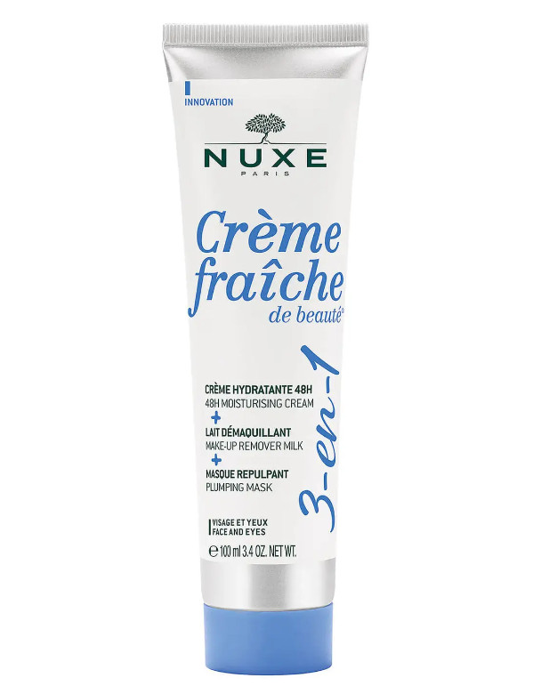 NUXE Crème fraîche de beauté® 3-en-1, Crema Hidratante 48h, Leche Desmaquillante, Mascarilla Repulpante