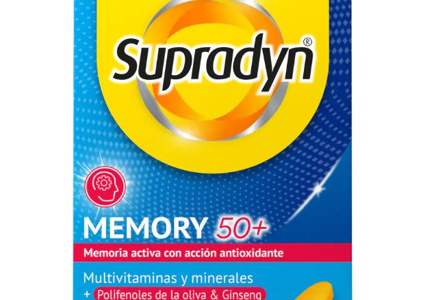 Supradyn Memory 50+ comprimidos Supradyn® Memory 50+ es un complemento alimenticio específicamente formulado para personas mayores de 50 años, a base de 12 vitaminas y 9 minerales que aportan energía y vitalidad, con polifenoles de la oliva de potente acción antioxidante, y ginseng de origen natural que ayuda a la concentración y el rendimiento mental. PUNTO DE VENTA MÁS CERCANO COMPRAR ONLINE ¿CÓMO TOMARLO? 1 comprimido de Supradyn® Memory 50+ al día preferiblemente por la mañana. Complemento alimenticio. No superar la dosis recomendada. No utilizar como sustituto de una dieta equilibrada. Se recomenda seguir una dieta variada y equilibrada y un estilo de vida saludable.