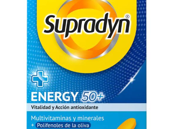 Supradyn® Energy 50+ Supradyn® Energy 50+ es un multivitamínico especialmente formulado para personas que quieren seguir teniendo una vida activa. Cada comprimido es fácil de tragar y contiene una combinación de 12 vitaminas y 9 minerales para ayudarte a mantener la vitalidad física y mental. El complejo de vitaminas B contribuye a la función metabólica y ayuda a liberar energía, mientras que ayuda al sistema inmunitario. El zinc y el selenio son antioxidantes que protegen las células del deterioro. Toma un comprimido al día para aumentar tu energía y vitalidad. ¡Sigue disfrutando de tu vitalidad con Supradyn® Energy 50+! PUNTO DE VENTA MÁS CERCANO COMPRAR ONLINE ¿CÓMO TOMARLO? 1 comprimido de Supradyn® Energy 50+ al día preferiblemente por la mañana. Complemento alimenticio. No superar la dosis diaria recomendada. No utilizar como sustituto de una dieta equilibrada. Se recomienda seguir una dieta variada y equilibrada y un estilo de vida saludable.