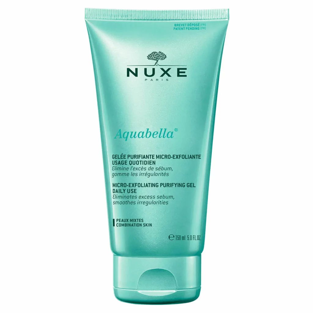 NUXE Gel Purificador Micro-exfoliante, Aquabella 150 ml Limpiador facial. Pieles mixtas. 88 % de ingredientes de origen natural.