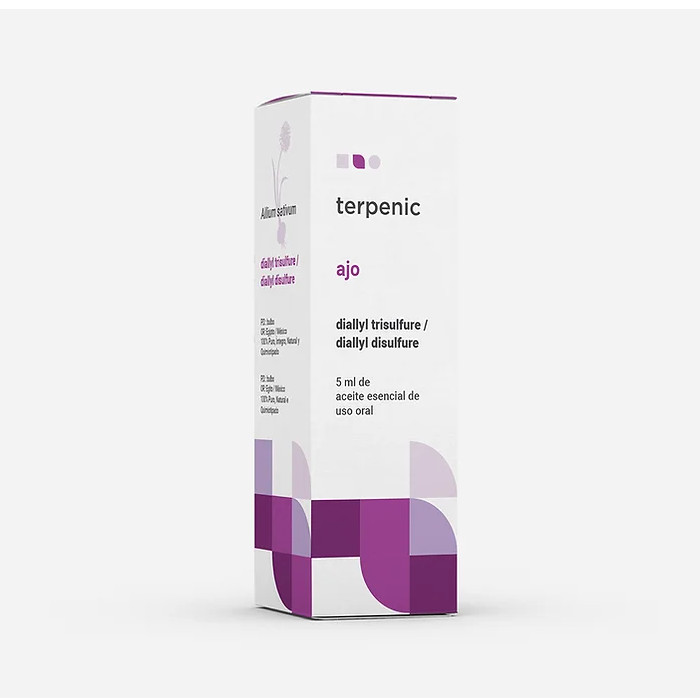 TERPENIC LABS ae ajo Allium sativum diallyl trisulfide / diallyl disulfide Aceite esencial de uso oral, 100% puro, íntegro, natural y quimiotipado. Más información en tu farmacia o BIO tienda de referencia. NAT: 5 · 30 (ml)