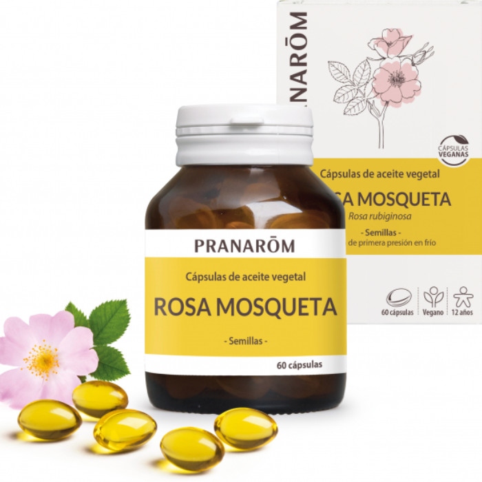 Laboratorio Pranarôm aromaterapia científica Rosa mosqueta - 60 cápsulas Rosa rubiginosa - Obtenido por primera presión en frío de semillas de rosa mosqueta