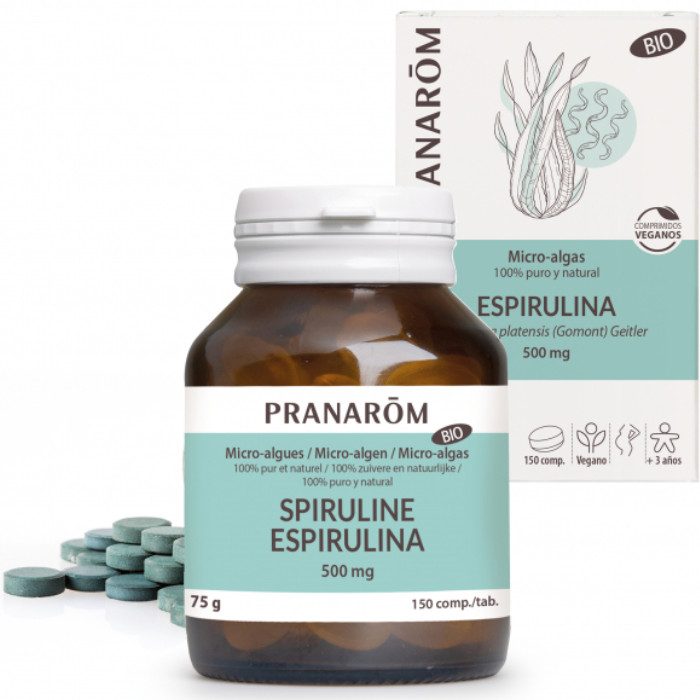 Laboratorio Pranarôm aromaterapia científica Espirulina - 150 comprimidos Spirulina platensis (Gomont) Geitler - Ideal para los veganos