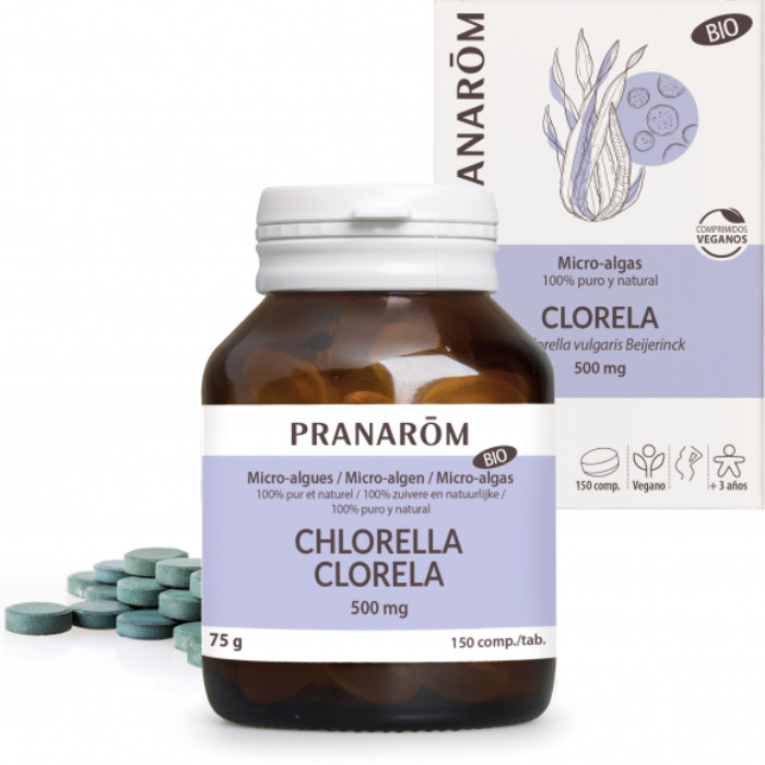 Laboratorio Pranarôm aromaterapia científica Clorela - 150 comprimidos Chlorella vulgaris Beijerinck - Ideal para los veganos
