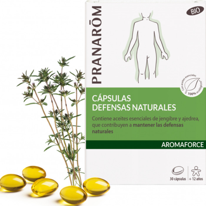 Laboratorio Pranarôm aromaterapia científica Cápsulas Defensas naturales - 30 cápsulas Contiene aceites esenciales de jengibre y ajedrea, que contribuyen a mantener las defensas naturales