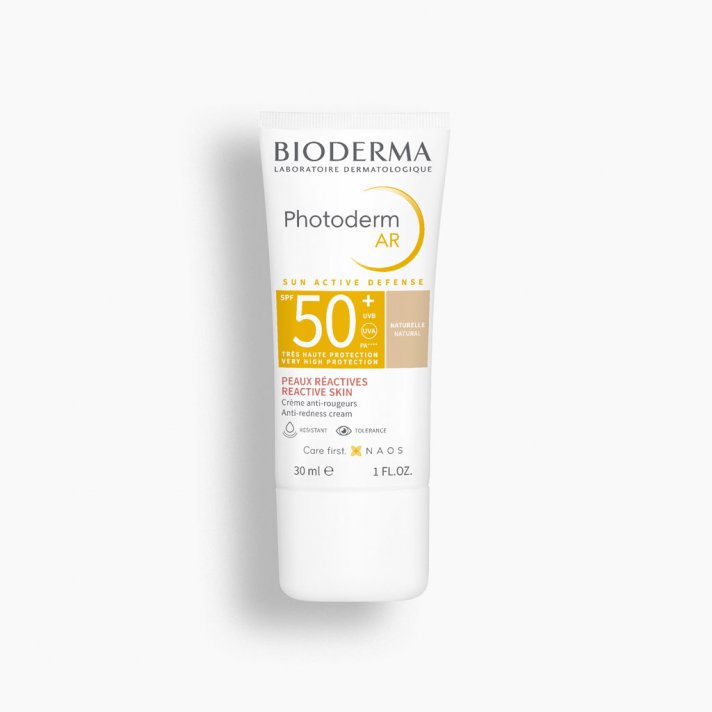 Protección solar inteligente para pieles sensibles con rojeces en Gran Farmacia Andorra, parafarmacia líder en el Principado de Andorra, Photoderm AR teintée SPF50+ de BIODERMA — la crema solar facial con color que cuida, protege y unifica la piel más delicada.