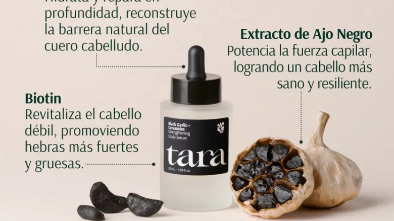 Ajo Negro+ Ceramidas Sérum Fortalecedor para el Cuero Cabelludo Sérum sin aclarado que repara la barrera del cuero cabelludo y fortalece los folículos. €45,00 EUR 50 mL Sérum para el cuero cabelludo sin aclarado diseñado para fortalecer intensamente desde la raíz. Su fórmula avanzada combina ajo negro y vitamina C, que actúan como potentes antioxidantes frente al estrés oxidativo, mientras que las ceramidas restauran la barrera lipídica natural, mejorando la retención de hidratación y reforzando la estructura cutánea. Aporta los nutrientes clave para revitalizar el entorno folicular y mejorar la resistencia de la fibra capilar mientras ayude a preservar la juventud capilar. Este sérum promueve un crecimiento más fuerte, un cabello más denso y una melena visiblemente más sana y resistente. Contiene >95% de ingredientes de origen natural.