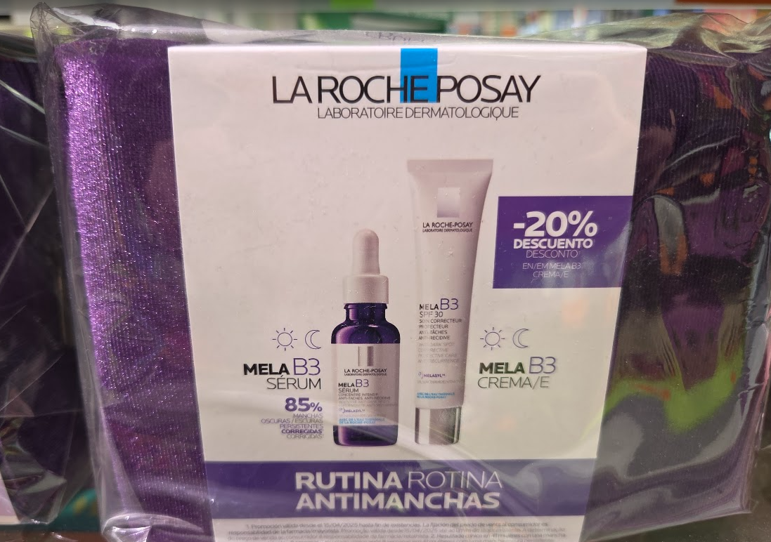 Comprar la rutina antimanchas estrella de La Roche-Posay en Gran Farmacia Andorra se centra en la gama Mela B3, formulada con el activo patentado Melasyl y Niacinamida. Combate todo tipo de manchas (sol, acné y edad) unificando el tono. El protocolo recomendado se divide en estos pasos: Limpieza (mañana y noche): Usa el Gel Limpiador Mela B3, que prepara la piel y ayuda a unificar el tono desde el primer paso. Corrección (mañana y noche): Aplica de 2 a 3 gotas del Sérum Mela B3 sobre rostro, cuello y escote después de la limpieza. Intercepta el exceso de melanina antes de que se formen las manchas. Protección (Solo mañanas): Es el paso más importante para evitar que las manchas empeoren. Finaliza tu rutina aplicando un protector solar antimanchas como Anthelios Pigment Correct SPF 50+.