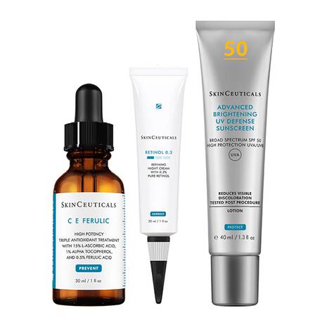 Comprar Protocolo Completo Renovación Antiedad con Retinol de SkinCeuticals en Gran Farmacia Andorra. Este tratamiento es una rutina avanzada de grado médico diseñada para estimular la renovación celular, difuminar arrugas profundas y unificar el tono de la piel.