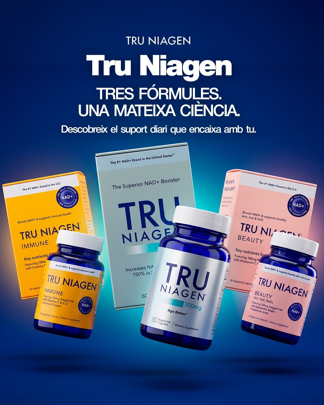 ✨ GRAN FARMÀCIA ANDORRA TRU NIAGEN®, L’IMPULS CEL·LULAR QUE MARCA LA DIFERÈNCIA El NAD+ és una molècula clau per al bon funcionament de les cèl·lules: participa en la producció d’energia, en la reparació del DNA i en processos de vitalitat general. Amb el pas del temps, els seus nivells disminueixen, i això pot influir en el benestar, la salut cel·lular i la capacitat de recuperació. Tru Niagen® incorpora Niagen®, una forma patentada de ribòsid de nicotinamida (NR), dissenyada per recolzar els nivells de NAD+ i integrar-se fàcilment en la teva rutina diària de salut. 💊 Les tres fórmules de Tru Niagen®: tria la que s’adapta al teu estil de vida Tru Niagen Immune — Suport cel·lular i immunitari. Una combinació pensada per reforçar les defenses i donar suport al funcionament cel·lular en moments d’estrès o exigència. Tru Niagen 300 mg — Benestar cel·lular diari. La fórmula essencial per mantenir els nivells de NAD+ i afavorir energia, vitalitat i funcionament metabòlic. Tru Niagen Beauty — Cura de la pell, cabells i ungles des de l’interior. Pensada per potenciar la salut de la pell i el teixit connectiu, aportant lluminositat, força i qualitat. 🔍 📍 Descobreix tota la gamma a Gran Farmàcia Andorra Troba les tres fórmules Tru Niagen® i deixa’t assessorar pel nostre equip per integrar-les de manera segura i adequada en la teva rutina. #GranFarmaciaAndorra #TruNiagen #SalutCel·lular #Benestar #NADPlus #Niagen #Vitalitat