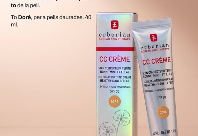 Pots trobar Erborian CC Cream SPF 30 a la Gran Farmàcia Andorra, situada a l'Av. Meritxell 83 d'Andorra la Vella. Característiques principals Cobertura i acabat: Ofereix una cobertura lleugera amb un acabat natural i lluminós, aconseguint un efecte "bona cara" immediat. Ingredients actius: Conté centella asiàtica i àcid hialurònic per hidratar i cuidar la pell. Protecció i fórmula: Incorpora protecció solar SPF 30 i és no "comedogènica 2(no tapona els porus). Funció: Combina tractament facial i maquillatge en un sol pas, unificant el to i corregint imperfeccions.  Pots fer la teva reserva en línia a través del WhatsApp +376650050 Si ho desitges, digues-me: Quin és el teu tipus de pell (seca, mixta, grassa) Quina tonalitat, busques (Clair, Doré, etc.)