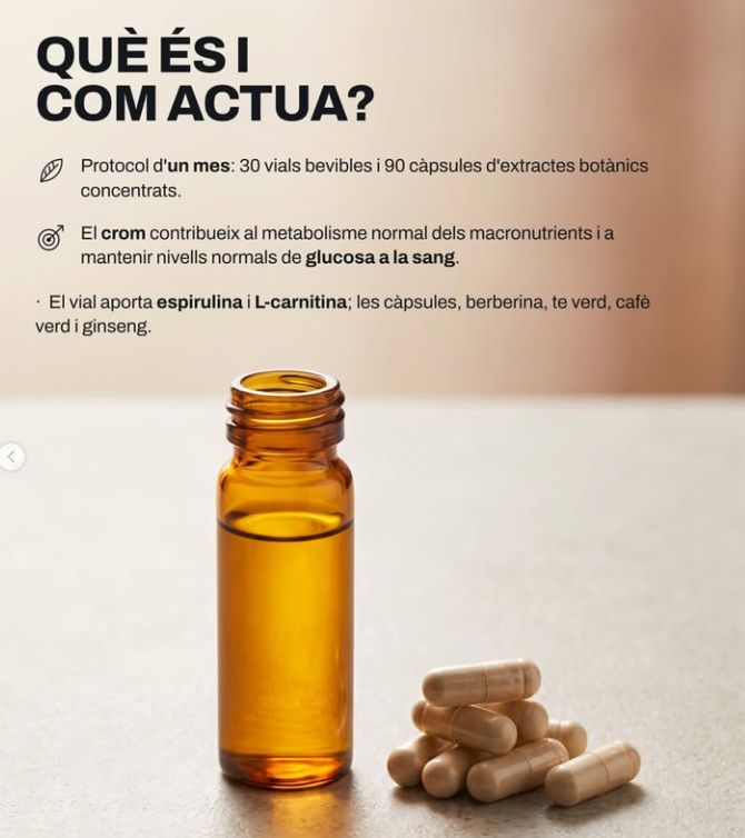 Comprar KobhoGLP en Gran Farmacia Andorra. ¿POR QUÉ KobhoGLP FUNCIONA? KobhoGLP es el primer protocolo avanzado para la pérdida de peso con un enfoque 360º, que estimula de forma fisiológica las vías relacionadas con la hormona reguladora del apetito, optimiza el metabolismo y mejora la composición corporal. El primer protocolo avanzado para el control del peso que actúa sobre todos los pilares. Ayuda a equilibrar los niveles de azúcar en sangre, a aumentar el metabolismo basal y a regular el metabolismo de grasas y carbohidratos. Además, favorece vías relacionadas con la hormona que regula el apetito, una hormona clave en la regulación natural de la saciedad, ayudando a reducir los antojos y a mantener una saciedad más prolongada. Todo ello mientras mejora la microbiota y reduce la inflamación, favoreciendo cambios eficaces, saludables y sostenidos en el tiempo, sin efecto rebote. 90 cápsulas + 30 viales (suministro para 1 mes). 3 cápsulas y 1 vial (sabor maracuyá) al día. Juntos al inicio de una comida. Se recomienda tomar con algún alimento graso –frutos secos– para una mejor absorción. Todos los días. Fabricado en España.