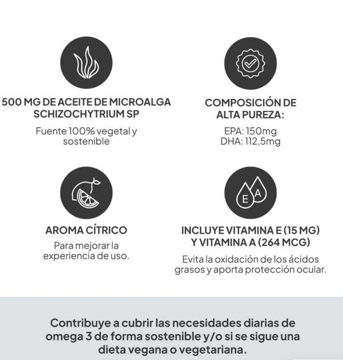¿Qué es y qué beneficios tiene Vegan Omega 3+? Comprar Vegan Omega 3+ de IVB WELLNESS LAB es una fuente 100 % vegetal, aislada, purificada y sostenible de ácidos grasos omega 3, obtenida de la microalga Schizochytrium sp. Contribuye a cubrir las necesidades diarias de omega 3 de forma sostenible y/o se sigue una dieta vegana o vegetariana. Su perfil equilibrado de EPA y DHA ayuda de manera global a cuidar la salud de diferentes órganos y es apto para cualquier dieta. Utilizamos el aceite Omegatex® Algae, que cumple con los exigentes estándares de la organización internacional GOED y está certificado por IAOS, garantizando seguridad y calidad en cada lote de aceite.  IAOS (International Algal Oil Standards) Certificación independiente que garantiza que los aceites omega-3 de microalgas han pasado controles rigurosos de calidad, trazabilidad y sostenibilidad, evitando contaminaciones con metales pesados o compuestos como PCBs (bifenilos policlorados). GOED (Global Organization for EPA and DHA Omega-3s)  La única organización internacional dedicada exclusivamente a asegurar que sus miembros cumplen con los más altos estándares de calidad en el mercado de los ácidos grasos omega-3. Tanto IVB Wellness Lab como las materias primas que utilizamos son miembros de GOED.