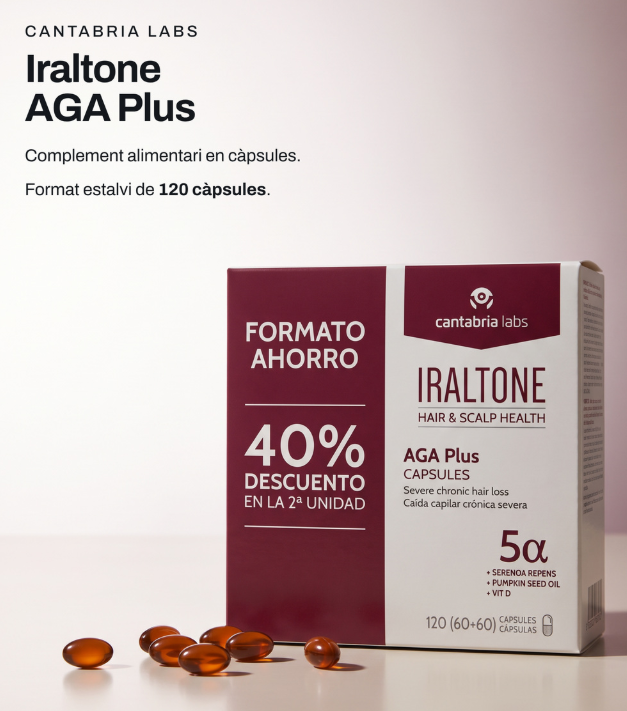 Quatre mesos de protecció capil·lar en un sol envàs. Iraltone AGA Plus de Cantàbria Labs són càpsules amb L-cistina, oli de llavor de carabassa, Serenoa repens* i vitamines del grup B. 🌿 Zinc, seleni i biotina contribueixen al manteniment dels cabells en condicions normals. 🎨 El coure contribueix a la pigmentació normal dels cabells. 🕗 1 càpsula al dia, preferiblement al matí, amb un got d'aigua. Format estalvi de 120 càpsules. No recomanat en embaràs ni lactància. Conté lecitina de soja. 👉 Ets constant amb els complements o els deixes a mig camí? Sinceritat als comentaris. 📍 Consulta'ns a Gran Farmàcia Andorra. Serenoa repens (conocida comúnmente como palma enana americana o saw palmetto) es una pequeña palmera originaria del sureste de Estados Unidos. De sus frutos o bayas se extraen fitofármacos y suplementos naturales utilizados en fitoterapia. [1, 2]
